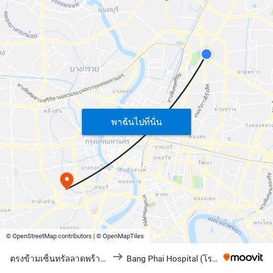 ตรงข้ามเซ็นทรัลลาดพร้าว  Central Ladprao to Bang Phai Hospital (โรงพยาบาลบางไผ่) map