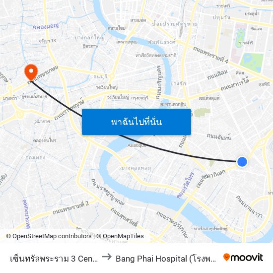 เซ็นทรัลพระราม 3 Central Rama 3 to Bang Phai Hospital (โรงพยาบาลบางไผ่) map