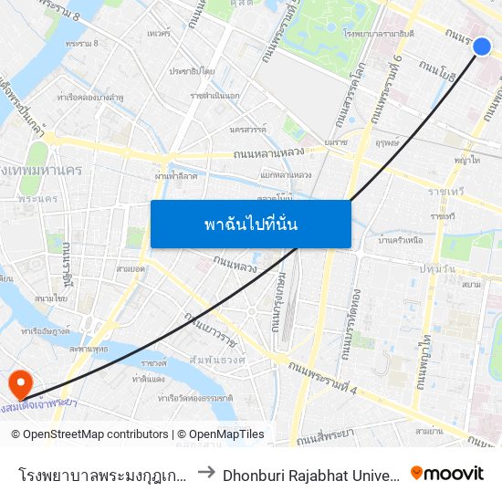 โรงพยาบาลพระมงกุฎเกล้า Phramongkutklao Hospital to Dhonburi Rajabhat University (มหาวิทยาลัยราชภัฎธนบุรี) map