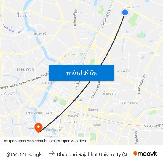 อู่บางเขน Bangkhen Bus Depot to Dhonburi Rajabhat University (มหาวิทยาลัยราชภัฎธนบุรี) map
