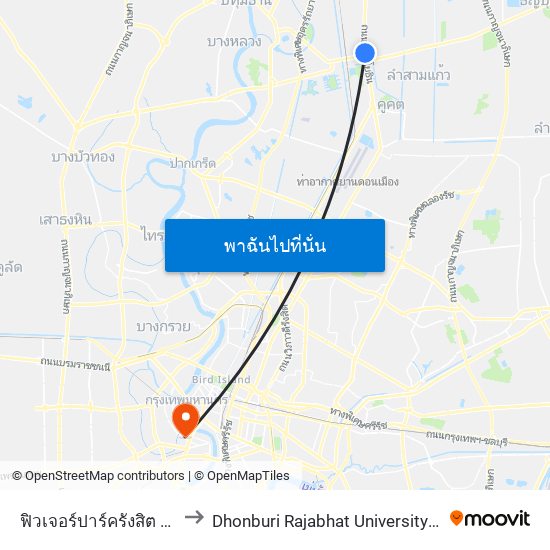 ฟิวเจอร์ปาร์ครังสิต Future Park Rangsit to Dhonburi Rajabhat University (มหาวิทยาลัยราชภัฎธนบุรี) map