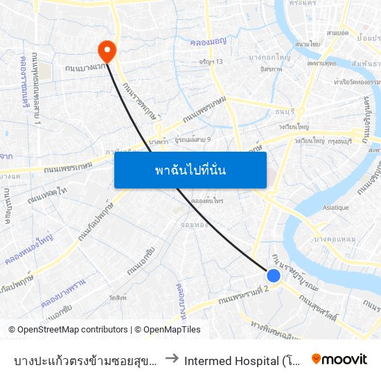 บางปะแก้วตรงข้ามซอยสุขสวัสดิ์ Talat Bang Pra Kaeo to Intermed Hospital (โรงพยาบาลอินเตอร์เมด) map