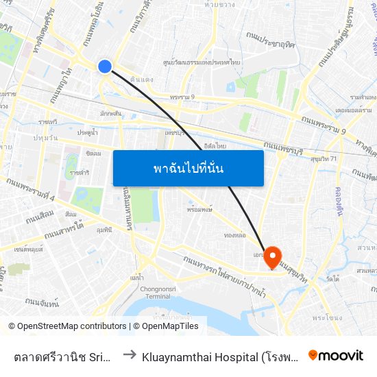 ตลาดศรีวานิช Sriwanit Market to Kluaynamthai Hospital (โรงพยาบาลกล้วยน้ำไท) map