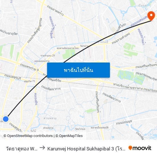 วัดธาตุทอง WAT Thatthong to Karunvej Hospital Sukhapibal 3 (โรงพยาบาลการุญเวช สุขาภิบาล 3) map