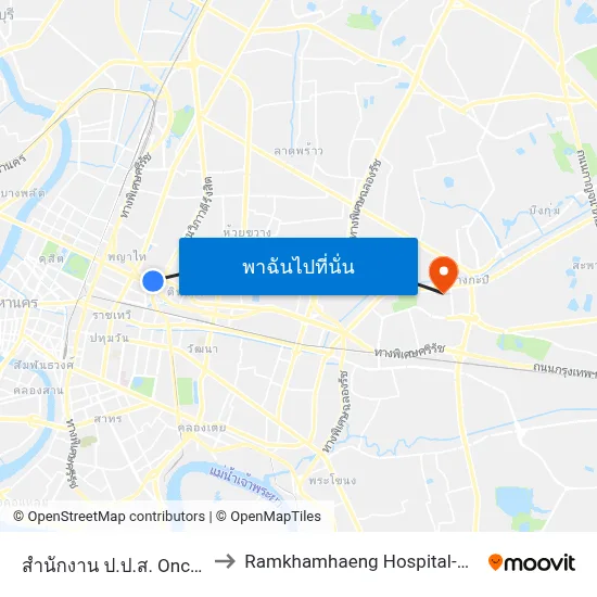 สำนักงาน ป.ป.ส. Oncb Office to Ramkhamhaeng Hospital-Building B map