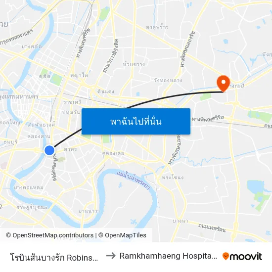 โรบินสันบางรัก Robinson Bangrak to Ramkhamhaeng Hospital-Building B map
