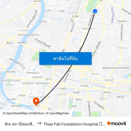 Bts สถานีหมอชิต Bts Mochit to Thian Fah Foundation Hospital (โรงพยาบาลเทียนฟ้ามูลนิธิ) map