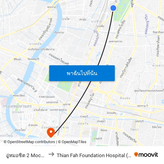 อู่หมอชิต 2 Mochit 2 Bus Depot to Thian Fah Foundation Hospital (โรงพยาบาลเทียนฟ้ามูลนิธิ) map