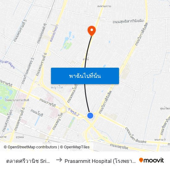 ตลาดศรีวานิช Sriwanit Market to Prasarnmit Hospital (โรงพยาบาลประสานมิตร) map