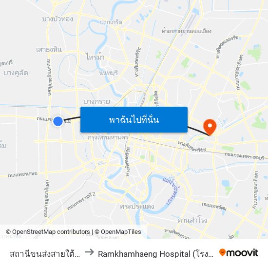 สถานีขนส่งสายใต้ใหม่(ตลิ่งชัน) to Ramkhamhaeng Hospital (โรงพยาบาลรามคำแหง) map