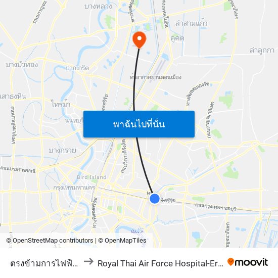 ตรงข้ามการไฟฟ้านครหลวงเขตบางกะปิ to Royal Thai Air Force Hospital-Er (โรงพยาบาลทหารอากาศ สีกัน-ฉุกเฉิน) map