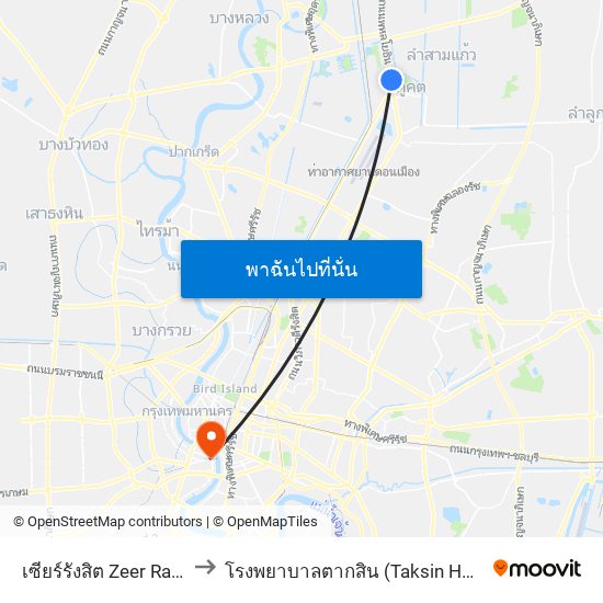 เซียร์รังสิต Zeer Rangsit to โรงพยาบาลตากสิน (Taksin Hospital) map
