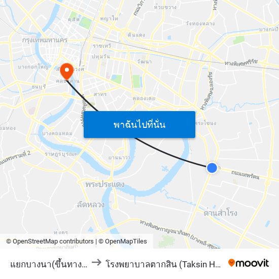 แยกบางนา(ขึ้นทางด่วน) to โรงพยาบาลตากสิน (Taksin Hospital) map