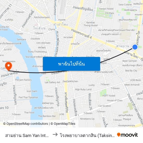 สามย่าน Sam Yan Intersection to โรงพยาบาลตากสิน (Taksin Hospital) map