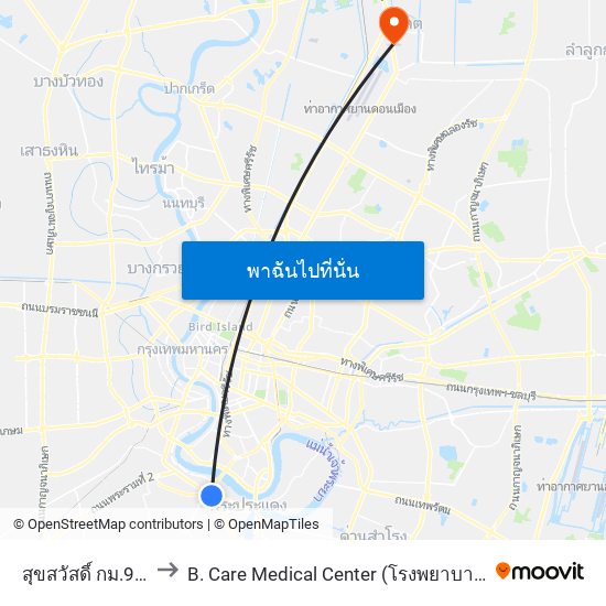 สุขสวัสดิ์ กม.9(ลงทางด่วน) to B. Care Medical Center (โรงพยาบาล บี. แคร์ เมดิคอลเซ็นเตอร์) map