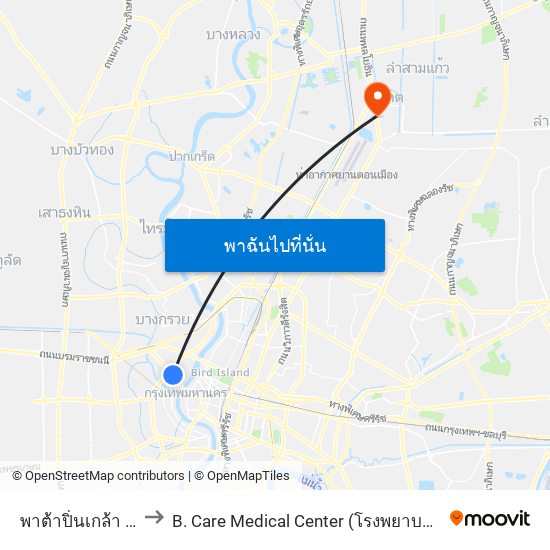 พาต้าปิ่นเกล้า Pata Pinklao to B. Care Medical Center (โรงพยาบาล บี. แคร์ เมดิคอลเซ็นเตอร์) map