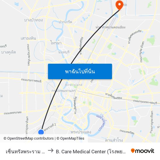 เซ็นทรัลพระราม 2 Central Rama 2 to B. Care Medical Center (โรงพยาบาล บี. แคร์ เมดิคอลเซ็นเตอร์) map