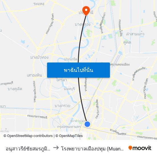 อนุสาวรีย์ชัยสมรภูมิ (เกาะราชวิถี) to โรงพยาบาลเมืองปทุม (Muang Pathum Hospital) map