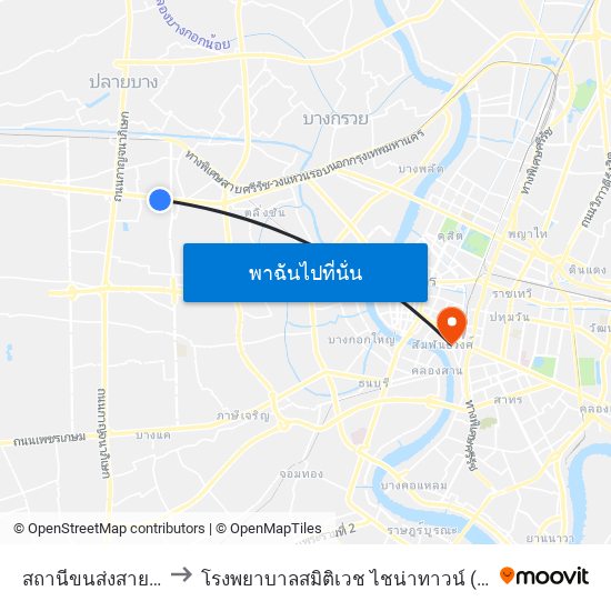 สถานีขนส่งสายใต้ใหม่(ตลิ่งชัน) to โรงพยาบาลสมิติเวช ไชน่าทาวน์ (Samitivej Chinatown Hospital) map