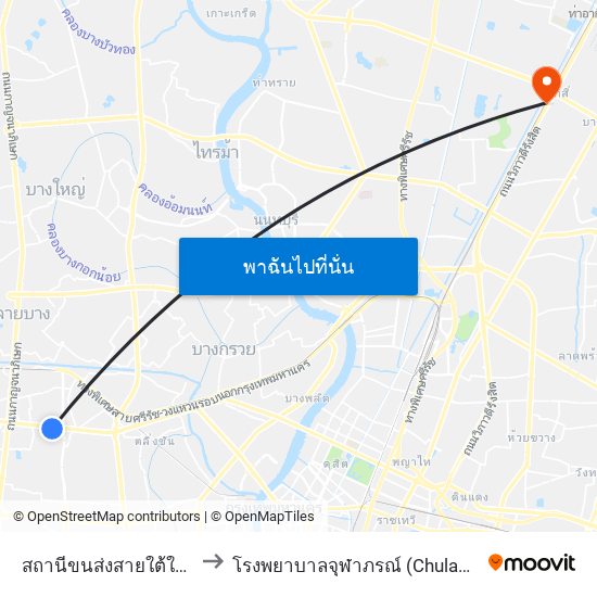 สถานีขนส่งสายใต้ใหม่(ตลิ่งชัน) to โรงพยาบาลจุฬาภรณ์ (Chulabhorn Hospital) map