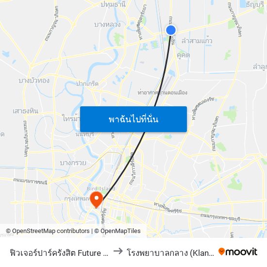 ฟิวเจอร์ปาร์ครังสิต Future Park Rangsit to โรงพยาบาลกลาง (Klang Hospital) map