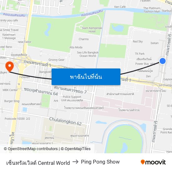 เซ็นทรัลเวิลด์ Central World to Ping Pong Show map
