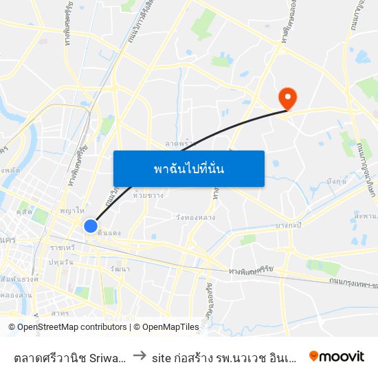 ตลาดศรีวานิช Sriwanit Market to site ก่อสร้าง รพ.นวเวช อินเตอร์เนชั่นแนล map