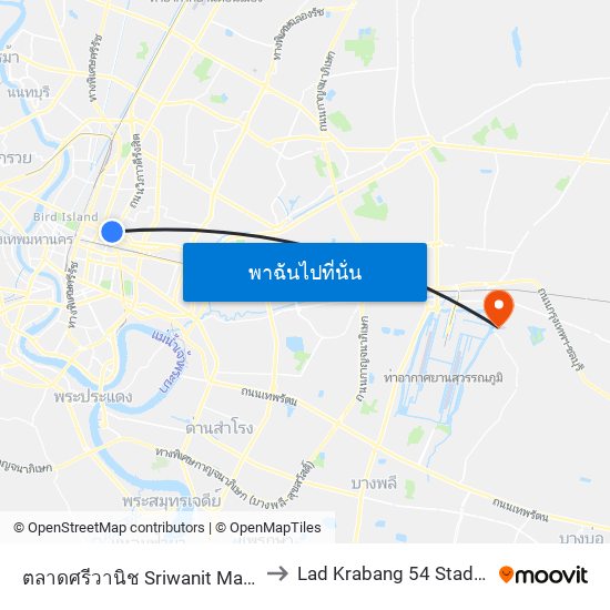 ตลาดศรีวานิช Sriwanit Market to Lad Krabang 54 Stadium map