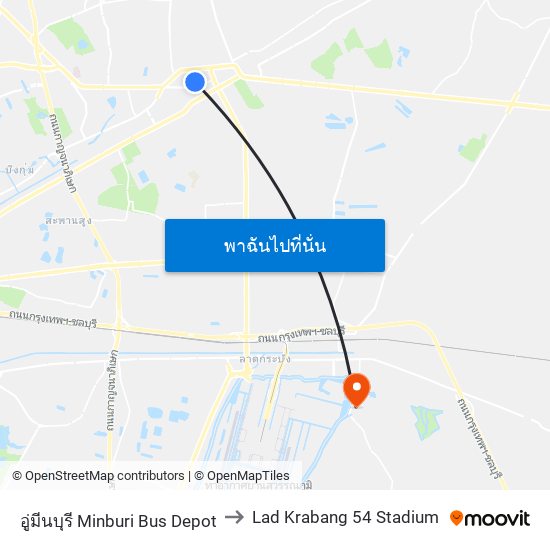 อู่มีนบุรี Minburi Bus Depot to Lad Krabang 54 Stadium map