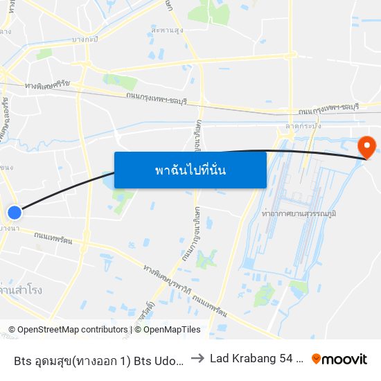 Bts อุดมสุข(ทางออก 1) Bts Udomsuk (Exit 1) to Lad Krabang 54 Stadium map