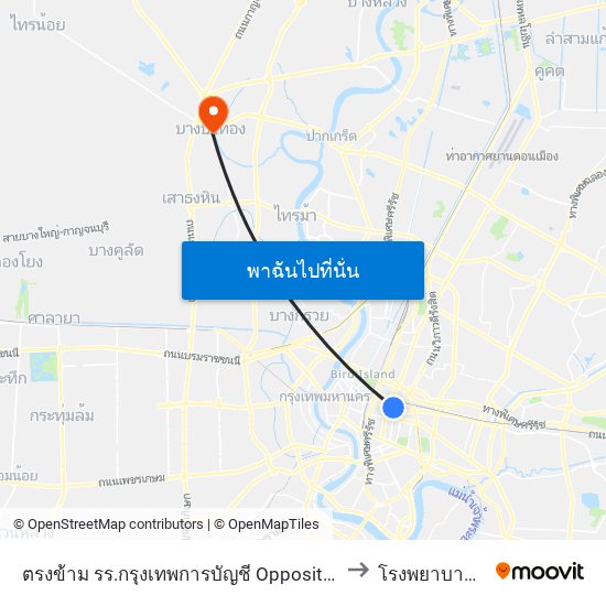 ตรงข้าม รร.กรุงเทพการบัญชี Opposite Bangkok Business College to โรงพยาบาลบางบัวทอง map