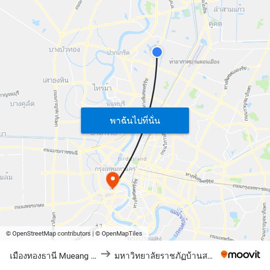 เมืองทองธานี Mueang Thong Thani to มหาวิทยาลัยราชภัฏบ้านสมเด็จเจ้าพระยา map
