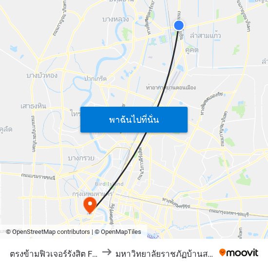 ตรงข้ามฟิวเจอร์รังสิต Future Rangsit to มหาวิทยาลัยราชภัฏบ้านสมเด็จเจ้าพระยา map