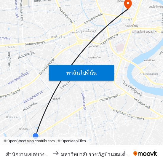 สำนักงานเขตบางขุนเทียน to มหาวิทยาลัยราชภัฏบ้านสมเด็จเจ้าพระยา map