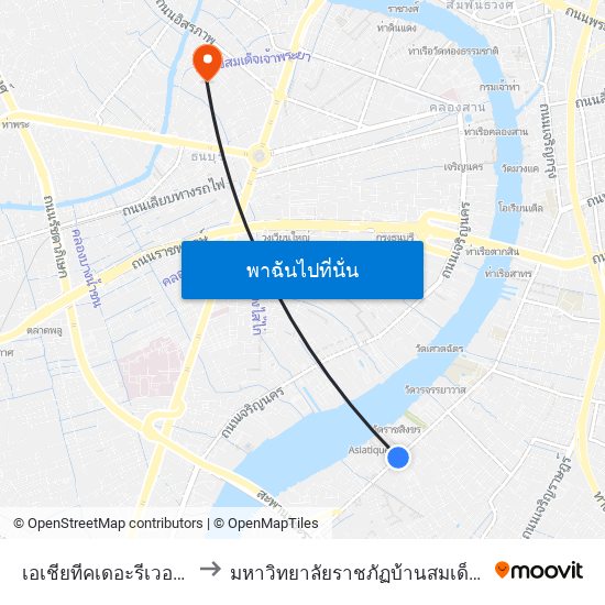 เอเชียทีคเดอะรีเวอร์ฟร้อนท์ to มหาวิทยาลัยราชภัฏบ้านสมเด็จเจ้าพระยา map