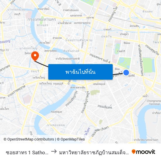 ซอยสาทร 1 Sathon Soi 1 to มหาวิทยาลัยราชภัฏบ้านสมเด็จเจ้าพระยา map