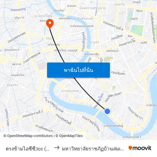 ตรงข้ามไอซีซี;Icc (Opposite) to มหาวิทยาลัยราชภัฏบ้านสมเด็จเจ้าพระยา map