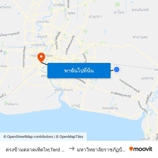 ตรงข้ามตลาดเทิดไท;Terd Thai Market (Opposite) to มหาวิทยาลัยราชภัฏบ้านสมเด็จเจ้าพระยา map