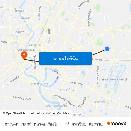 การเคหะร่มเกล้าตลาดเกรียงไกร;Rom Klao Housing, Kriangkrai Market to มหาวิทยาลัยราชภัฏบ้านสมเด็จเจ้าพระยา map