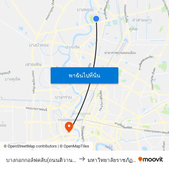 บางกอกกอล์ฟคลับ(ถนนติวานนท์ขาออก);Bangkok Golf Club to มหาวิทยาลัยราชภัฏบ้านสมเด็จเจ้าพระยา map