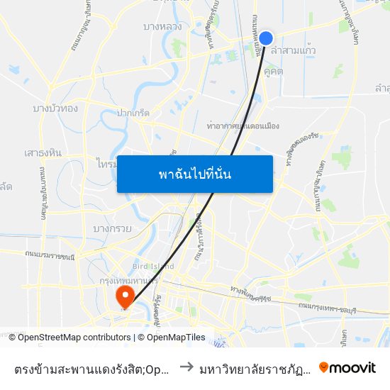 ตรงข้ามสะพานแดงรังสิต;Opposite Rangsit Daeng Bridge to มหาวิทยาลัยราชภัฏบ้านสมเด็จเจ้าพระยา map