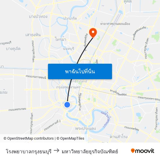 โรงพยาบาลกรุงธนบุรี to มหาวิทยาลัยธุรกิจบัณฑิตย์ map
