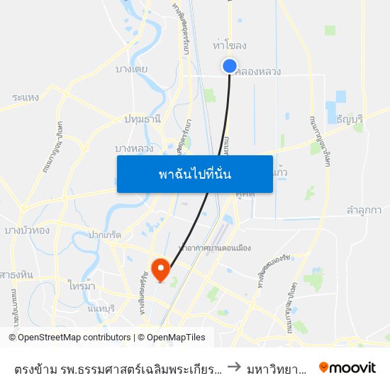 ตรงข้าม รพ.ธรรมศาสตร์เฉลิมพระเกียรติ;Opposite Thammasat University Hospital to มหาวิทยาลัยธุรกิจบัณฑิตย์ map