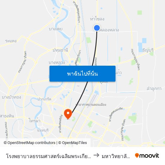 โรงพยาบาลธรรมศาสตร์เฉลิมพระเกียรติ;Thammasat University Hospital to มหาวิทยาลัยธุรกิจบัณฑิตย์ map