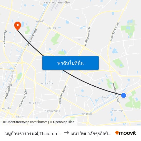 หมู่บ้านธารารมณ์;Thararom Village to มหาวิทยาลัยธุรกิจบัณฑิตย์ map