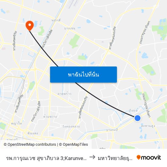 รพ.การุณเวช สุขาภิบาล 3;Karunvej Sukhapiban 3 Hospital to มหาวิทยาลัยธุรกิจบัณฑิตย์ map