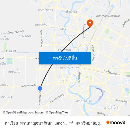 ท่าเรือสะพานกาญจนาภิเษก;Kanchanaphisek Bridge Pier to มหาวิทยาลัยธุรกิจบัณฑิตย์ map