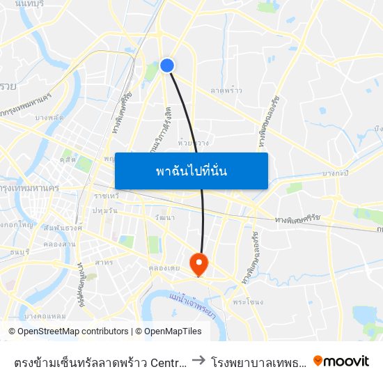 ตรงข้ามเซ็นทรัลลาดพร้าว  Central Ladprao to โรงพยาบาล​เทพธารินทร์ map