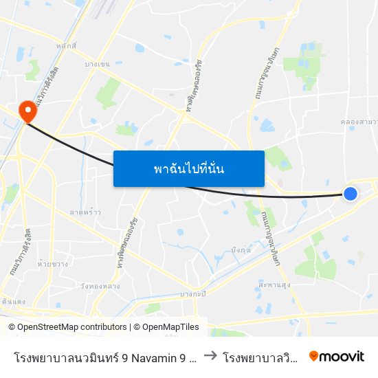 โรงพยาบาลนวมินทร์ 9 Navamin 9 Hospital to โรงพยาบาลวิภาวดี map