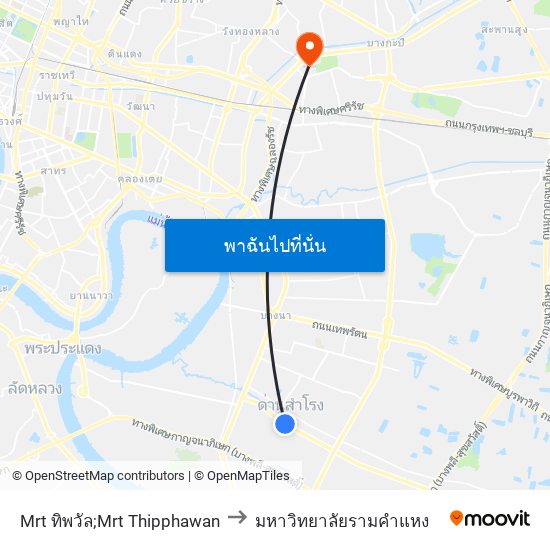 Mrt ทิพวัล;Mrt Thipphawan to มหาวิทยาลัยรามคำแหง map